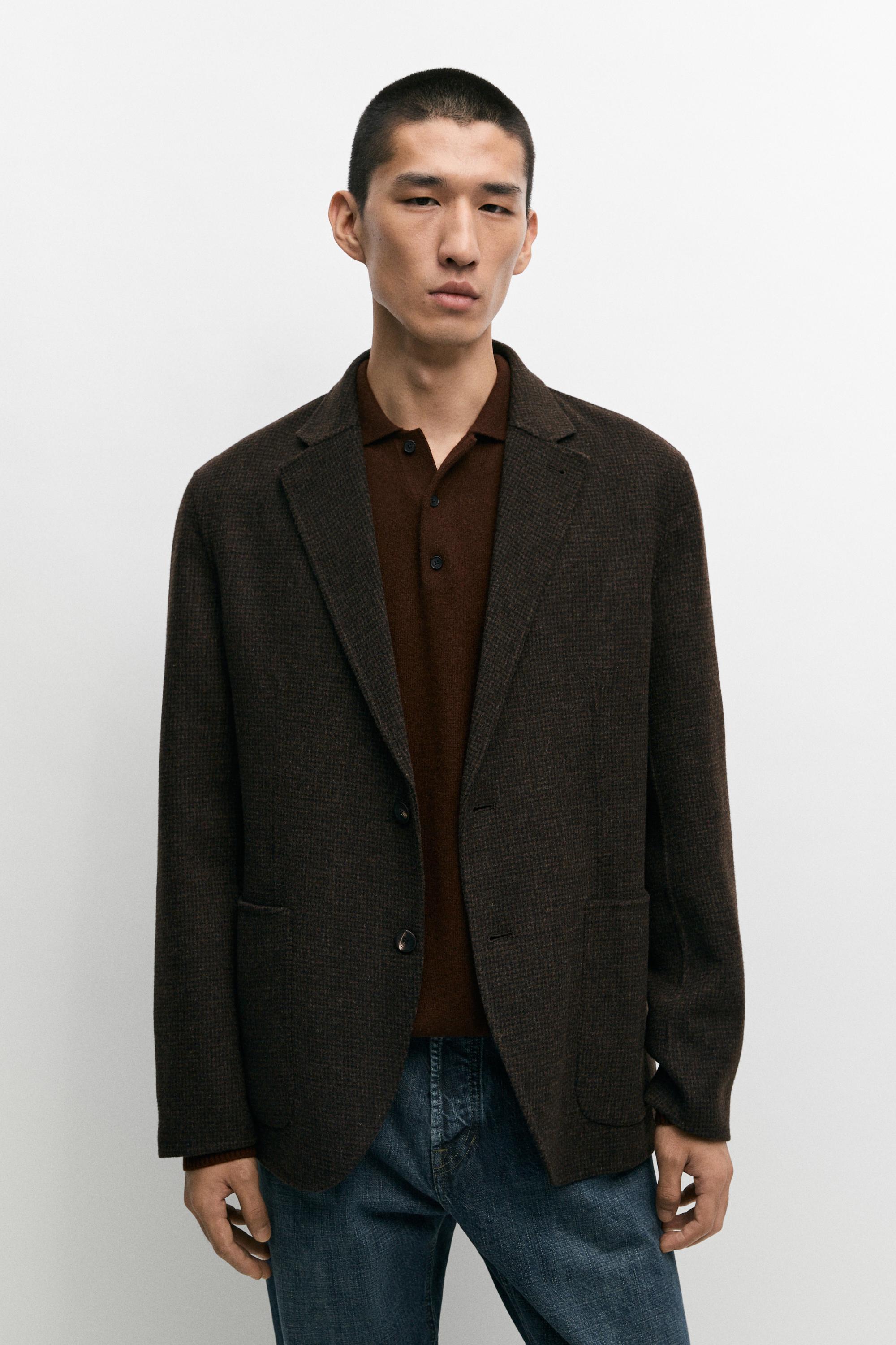 Houndstooth wool blend blazer
