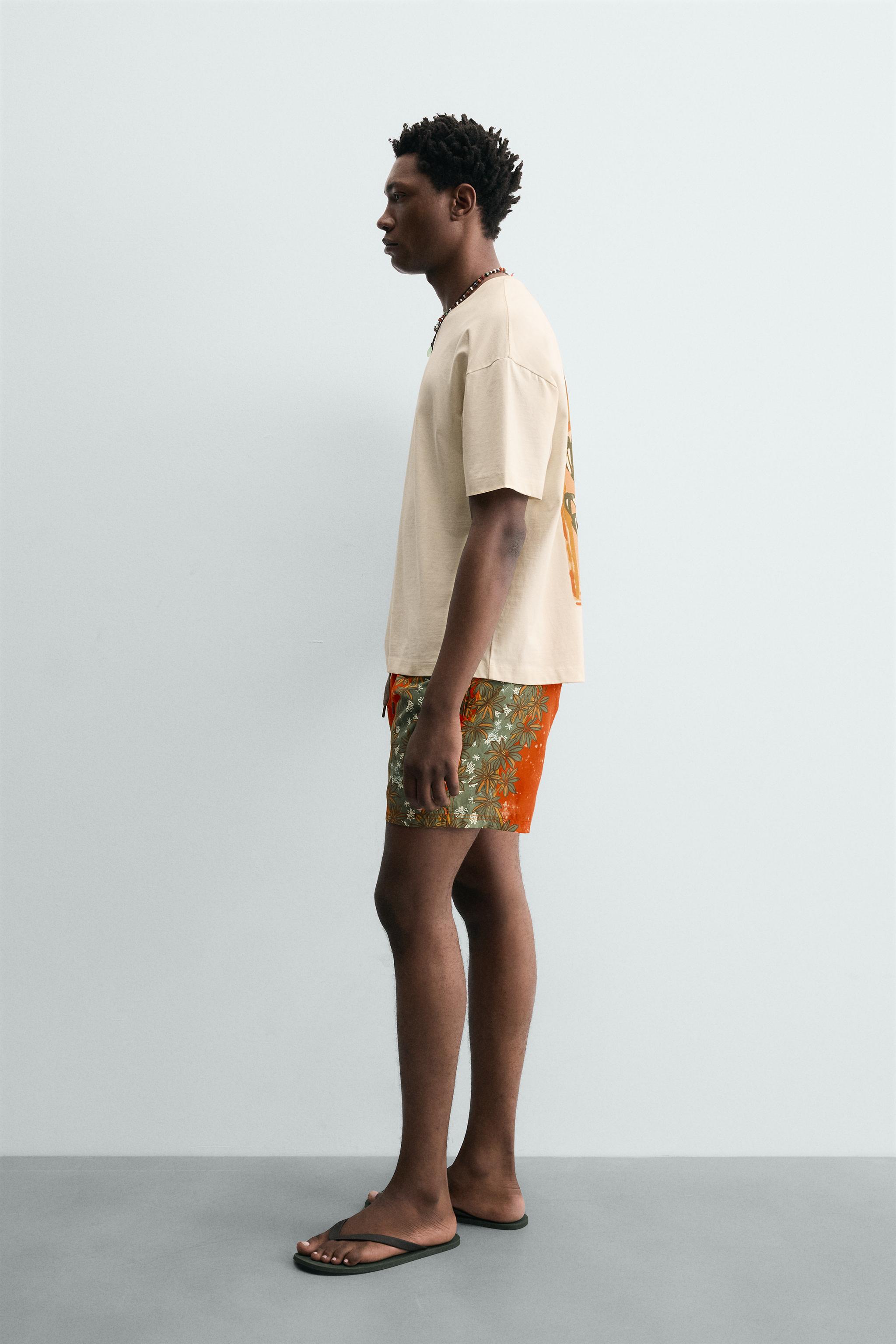 summer様 LONG FLORAL PRINT SWIM TRUNKS - Coral | ZARA United States