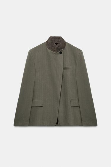 BLAZER CUELLO CONTRASTE ZW COLLECTION - Gris / Tostado de Zara - Imagen 0