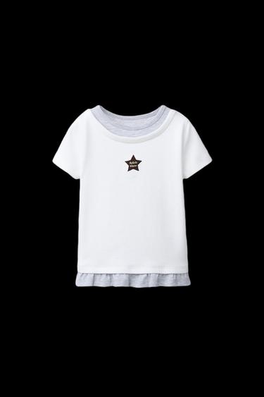 EMBROIDERED STAR T-SHIRT WITH MOCK COLLAR - White by Zara - Image 0