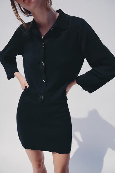 SCALLOPED KNIT CARDIGAN - Navy blue by Zara