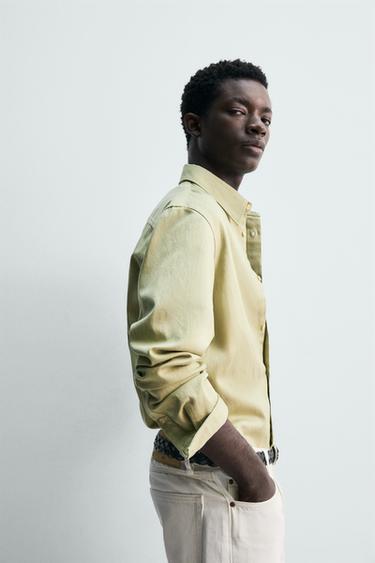 CHEMISE EN JEAN FLUIDE REGULAR FIT - Vert / Écru de Zara - Image 5