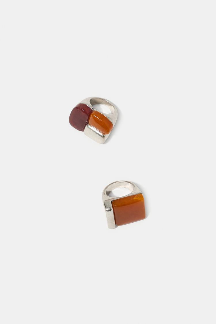 2-PACK OF METALLIC RINGS WITH STONES — Silver