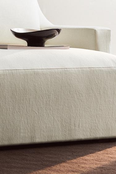 WASHED LINEN POUF - Oyster-white by Zara