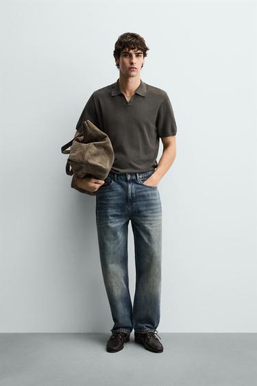 Zara STRUCTURED KNIT POLO SHIRT - Gray green - Image 0