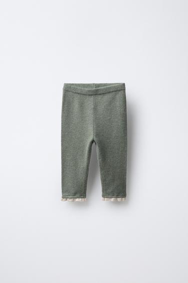 Zaras STICKADE LEGGINGS MED SPETSKANT - Ljusgrön