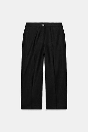 PANTALÓN CULOTTE CON LINO - Negro de Zara - Imagen 0