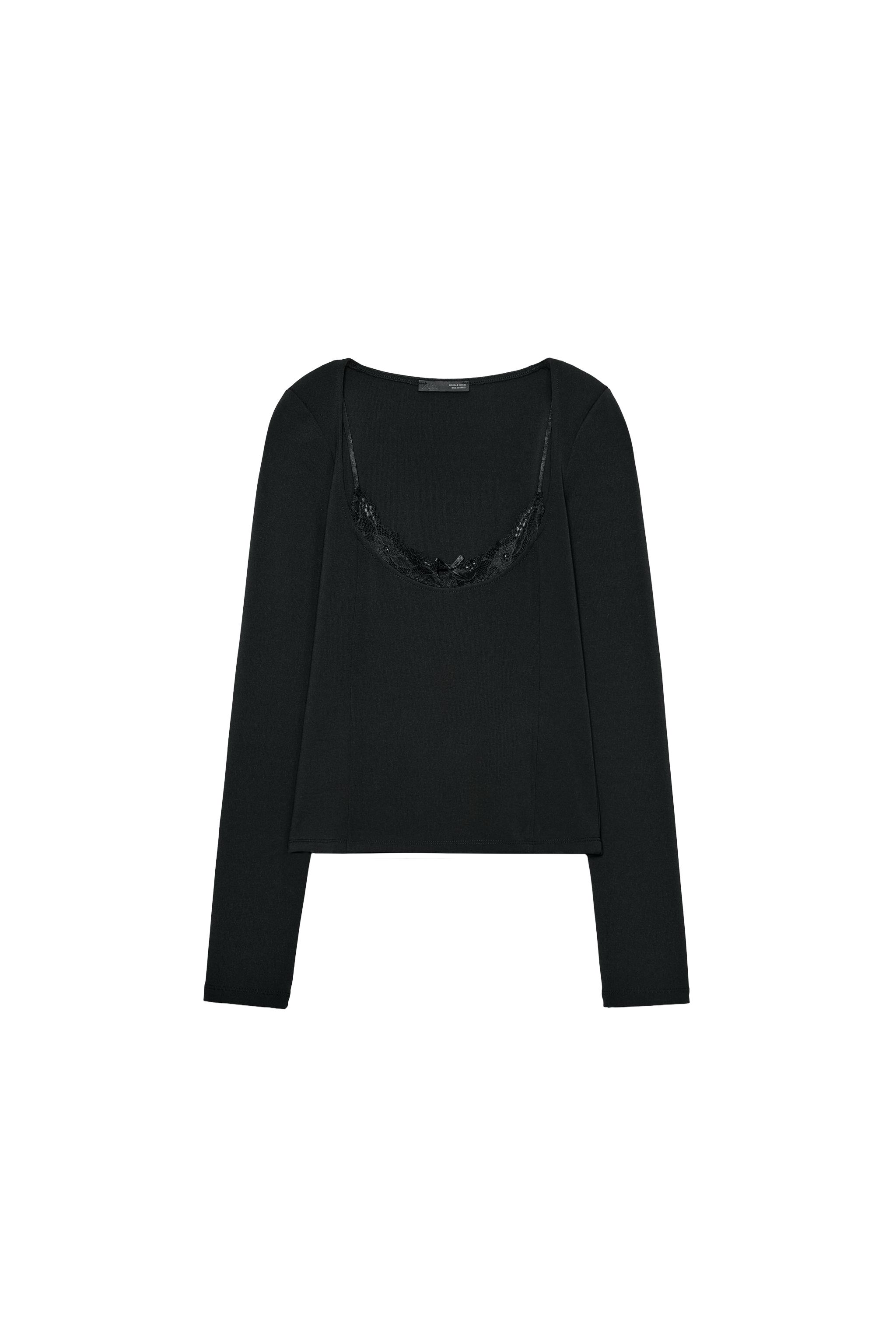 レースコンビネーションストレッチトップス - ブラック | ZARA Japan
