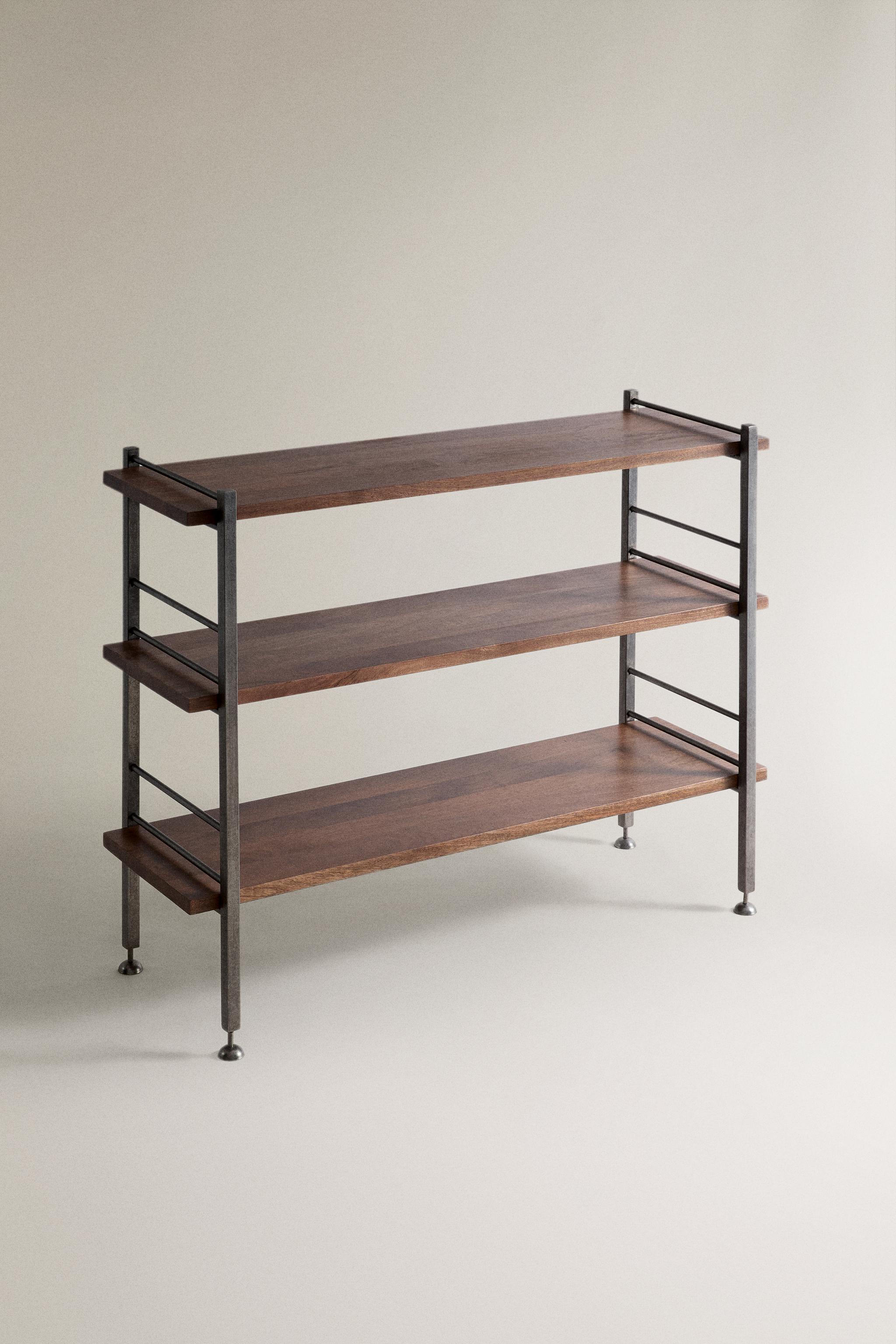 STEEL AND WOOD LOW SHELF UNIT — Brown