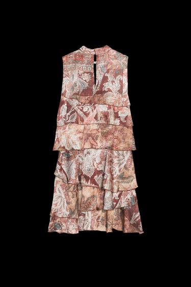 Zara PRINTED RUFFLE MINI DRESS - Multicolored