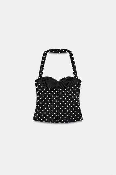 NECKHOLDER-TOP MIT RUNDHALSAUSSCHNITT UND PUNKTEN - Schwarz / Weiß von Zara