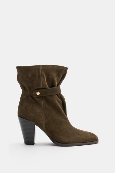 SUEDE SLOUCHY ANKLE BOOTS — Green 1