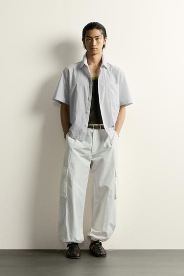 RELAXED FIT JACQUARD CHECK SHIRT - Blue grey by Zara - Image 0