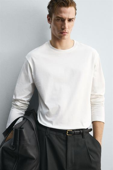 T-SHIRT MERCERISÉ À MANCHES LONGUES LIMITED EDITION - Blanc de Zara - Image 4