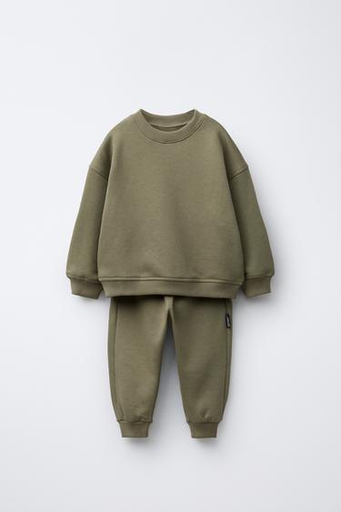 Zara PLAIN JOGGING SWEATSHIRT AND JOGGER PANTS SET - Khaki
