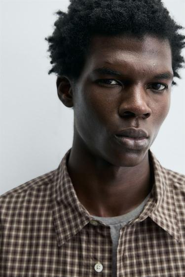 CHEMISE RELAXED FIT À CARREAUX - Beige / Marron clair de Zara - Image 4