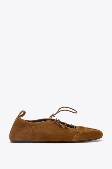 Zara SPORTY SUEDE FLATS - Brown