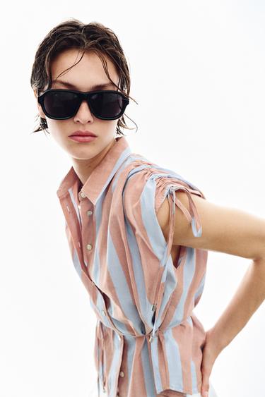 CAMISA RAYAS CORDONES - Marrón-Azul de Zara