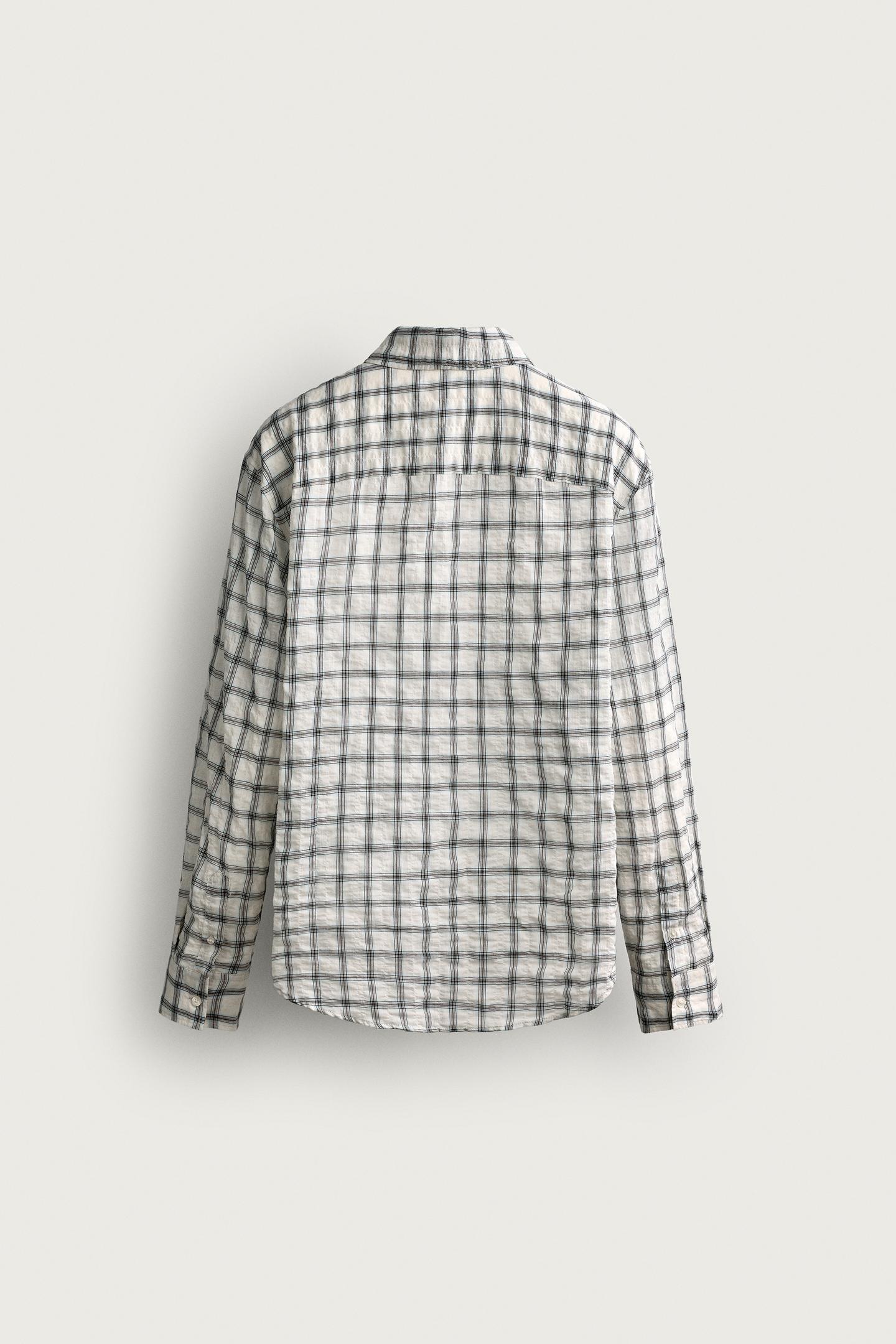 Мужская рубашка Zara Textured Plaid Relaxed Fit, цвет: Устричный белый — фото 8