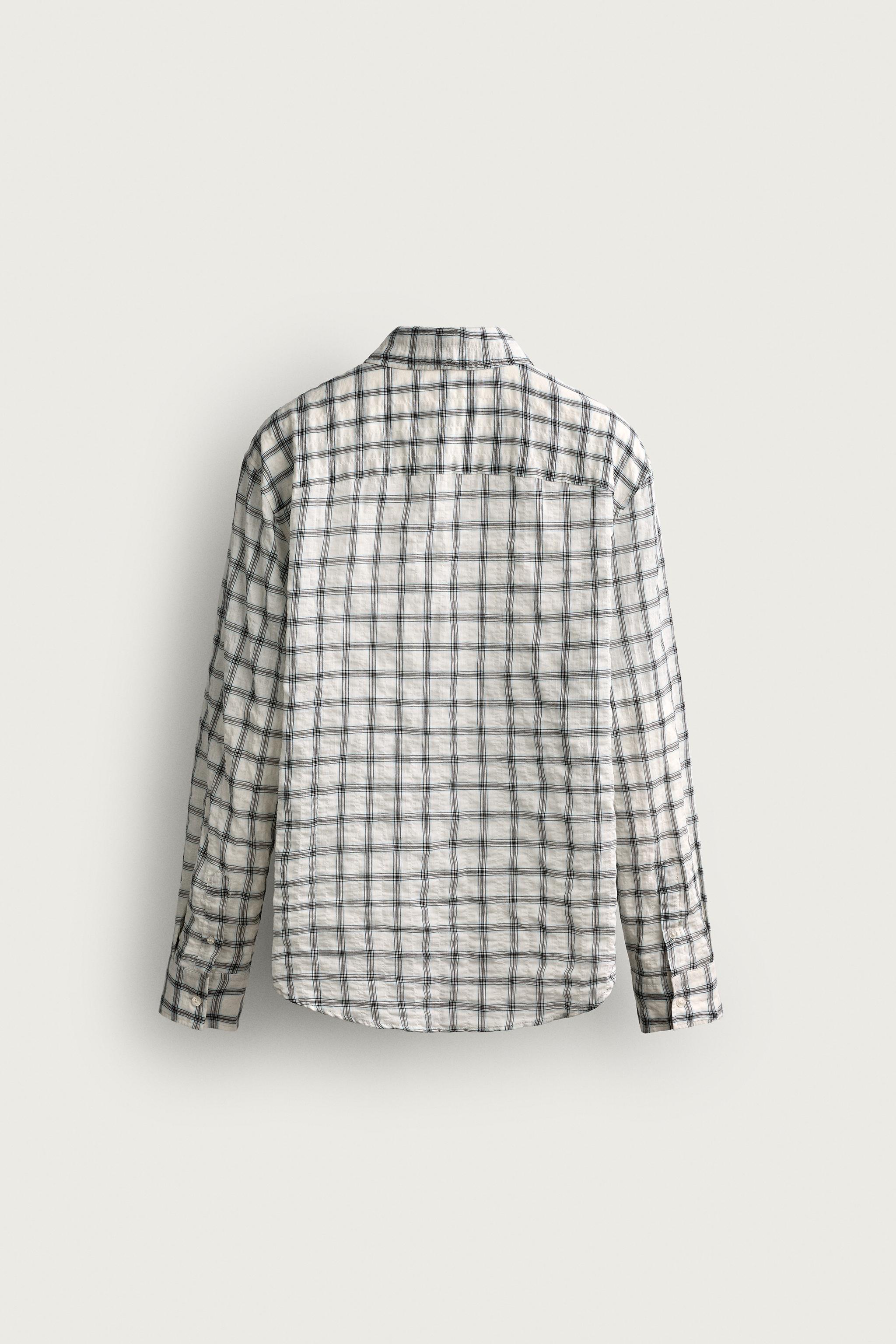 Мужские рубашки Zara TEXTURED PLAID RELAXED FIT SHIRT — фото 8