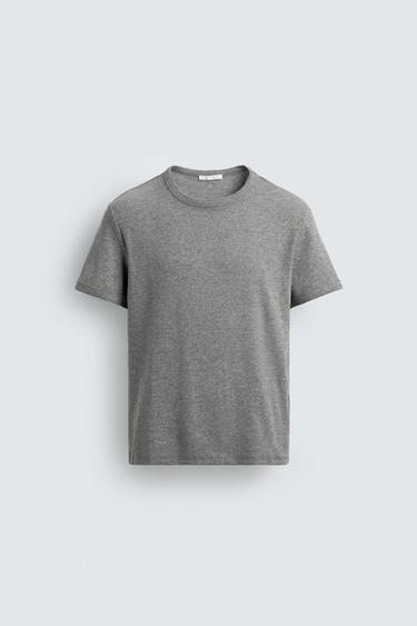 Zara BASIC RIBBED T-SHIRT - Gray marl