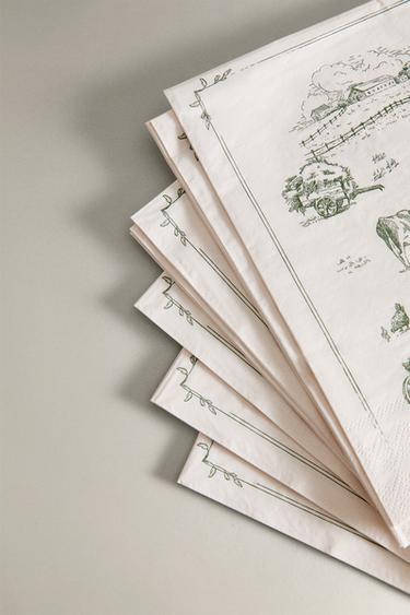 PAPER NAPKIN WITH FARM PRINT (PACK OF 20) - Green by Zara - Image 2