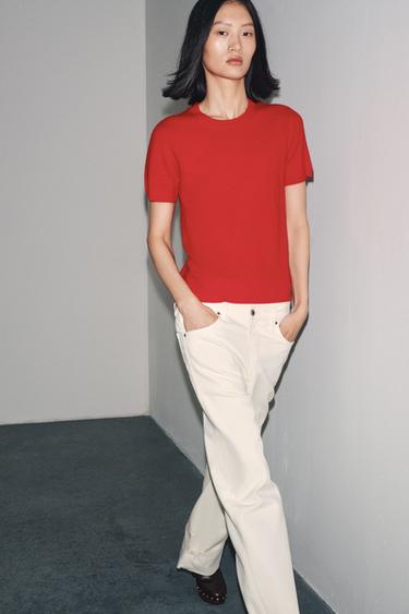 100% CASHMERE SHORT SLEEVE JUMPER - Red by Zara