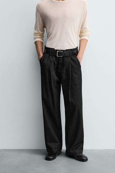 QUẦN JEANS ỐNG RỘNG XẾP LI - Màu đen từ Zara