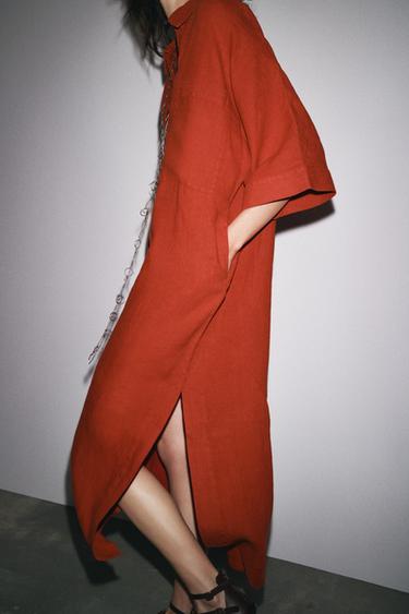 ZW COLLECTION 100% LINEN TUNIC DRESS - Brick by Zara - Image 3