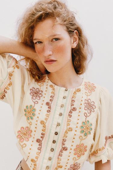 EMBROIDERED FRINGE BLOUSE - Ecru by Zara - Image 5