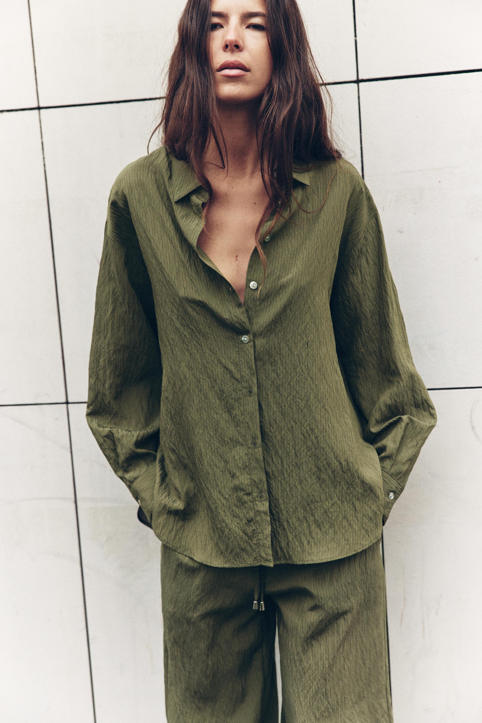 ファインストライプ柄シャツ - カーキ | ZARA Japan / 日本