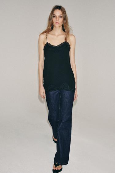 Zara ZW COLLECTION LACE CAMISOLE TOP - Black