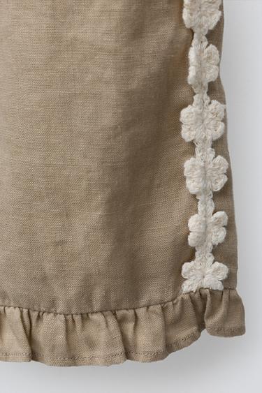 PANTALON 100% LIN FLEURS BRODÉES - Vison de Zara - Image 3