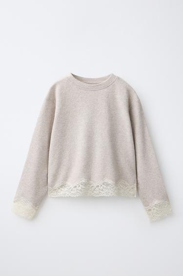 SOFT-TOUCH LACE T-SHIRT - Beige by Zara