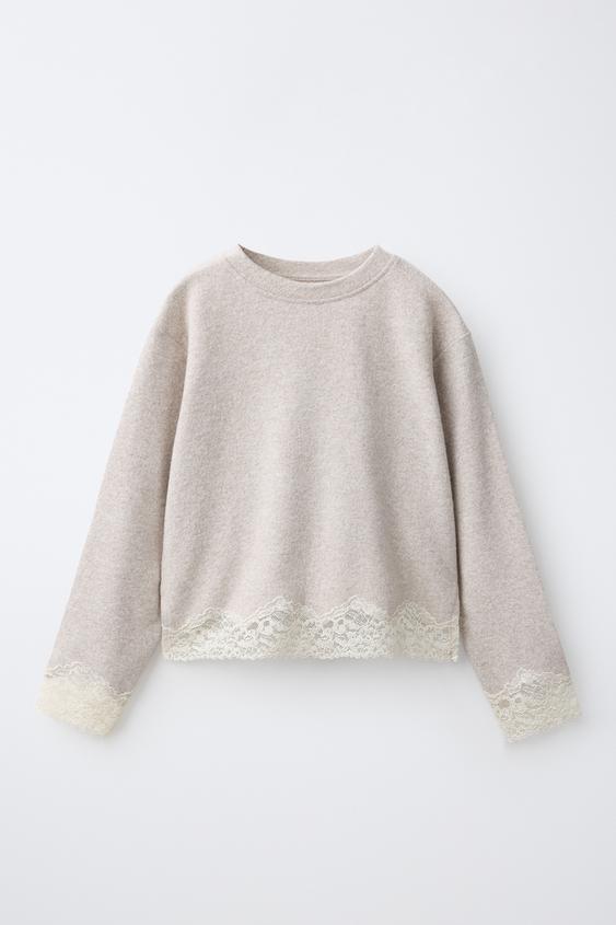 SOFT-TOUCH LACE T-SHIRT - Beige by Zara - Image 0