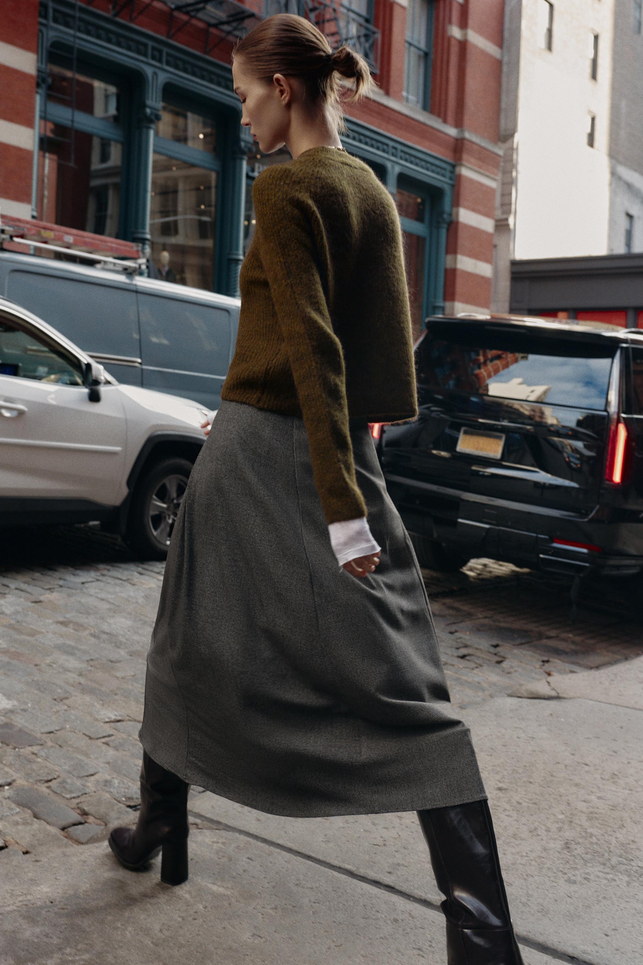 JUPE CAPE MI-LONGUE PIED-DE-POULE