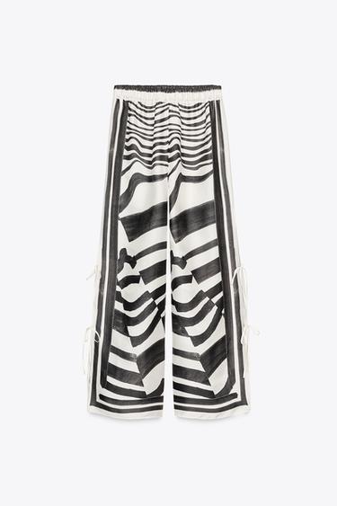 CALÇA ESTAMPADA COM LAÇOS ZW COLLECTION - Preto / Cru da Zara
