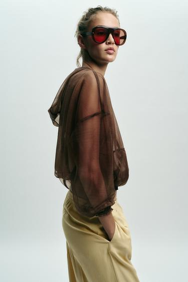 BLOUSON À CAPUCHE EN ORGANZA - Marron de Zara - Image 5