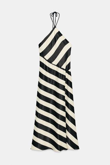 ROBE MI-LONGUE HALTER À RAYURES - Blanc / Noir de Zara - Image 2