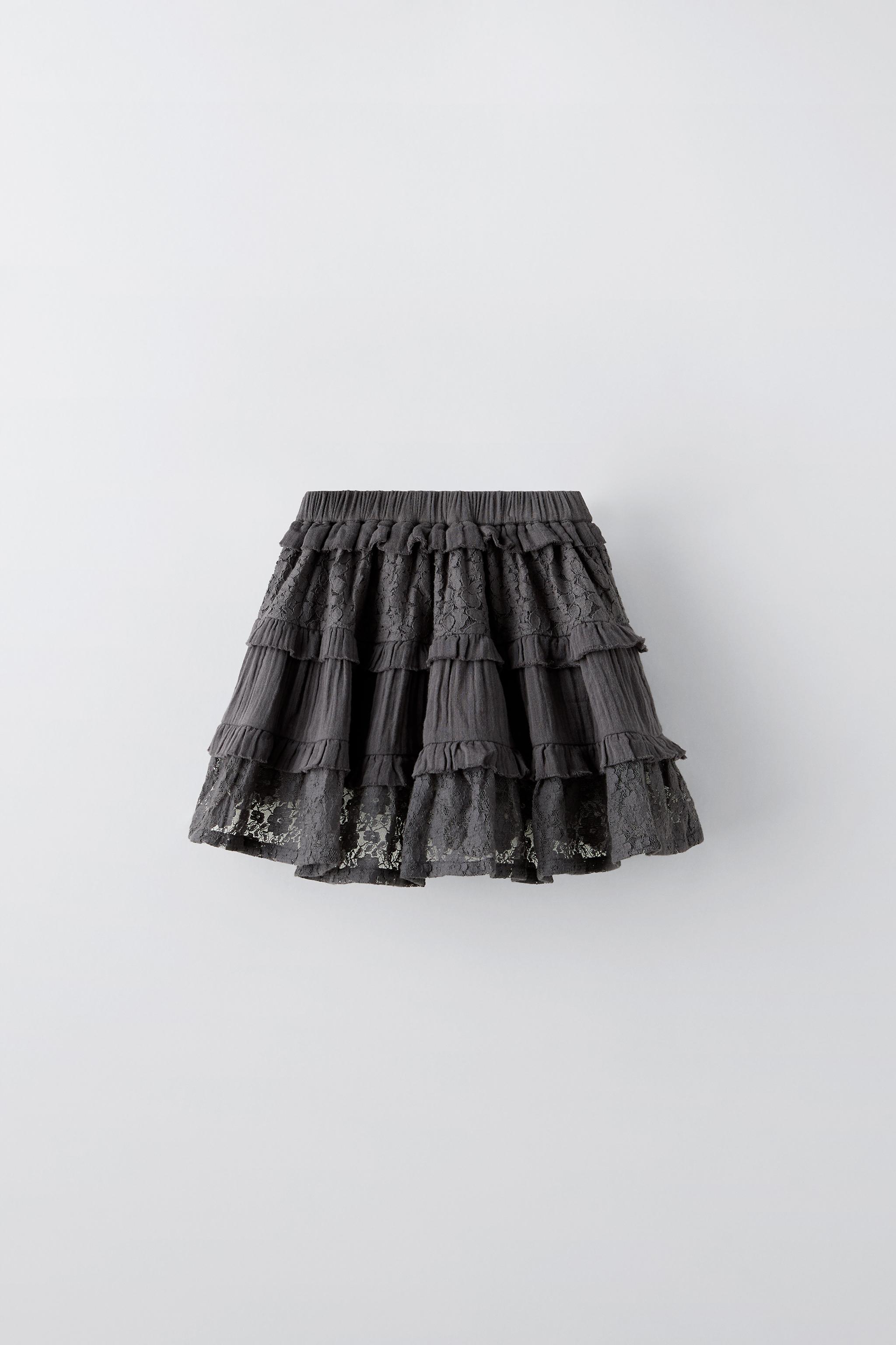 LACE RUFFLE SKIRT Anthracite grey ZARA South Africa