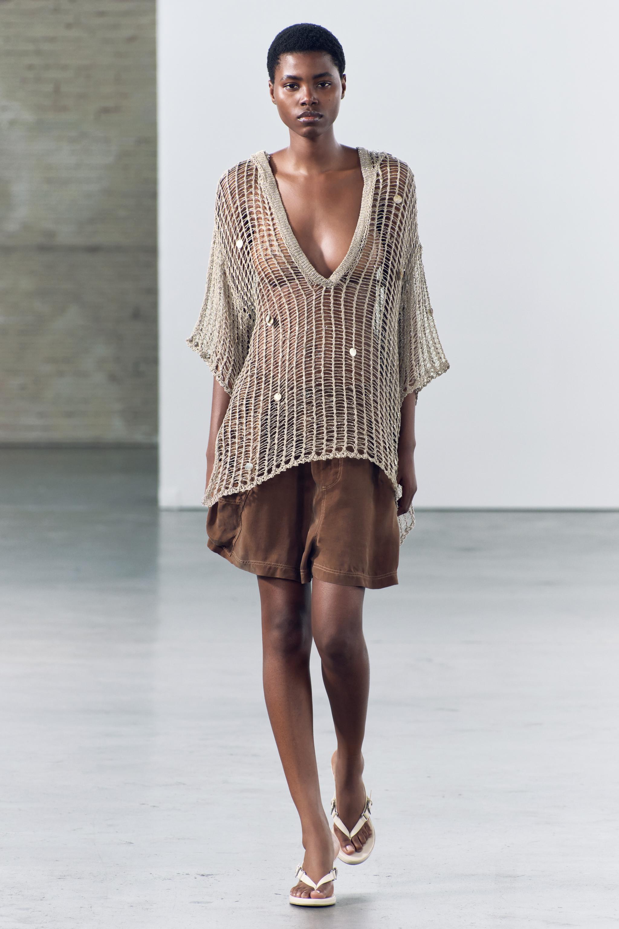 BEADED METALLIC THREAD KNIT TUNIC - Aged silver | ZARA 