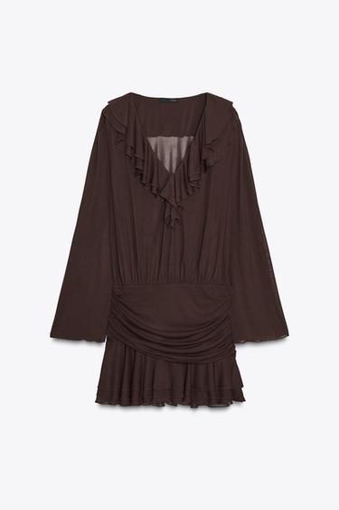 SHORT DRESS WITH RUFFLES - Burgundy by Zara - Image 6