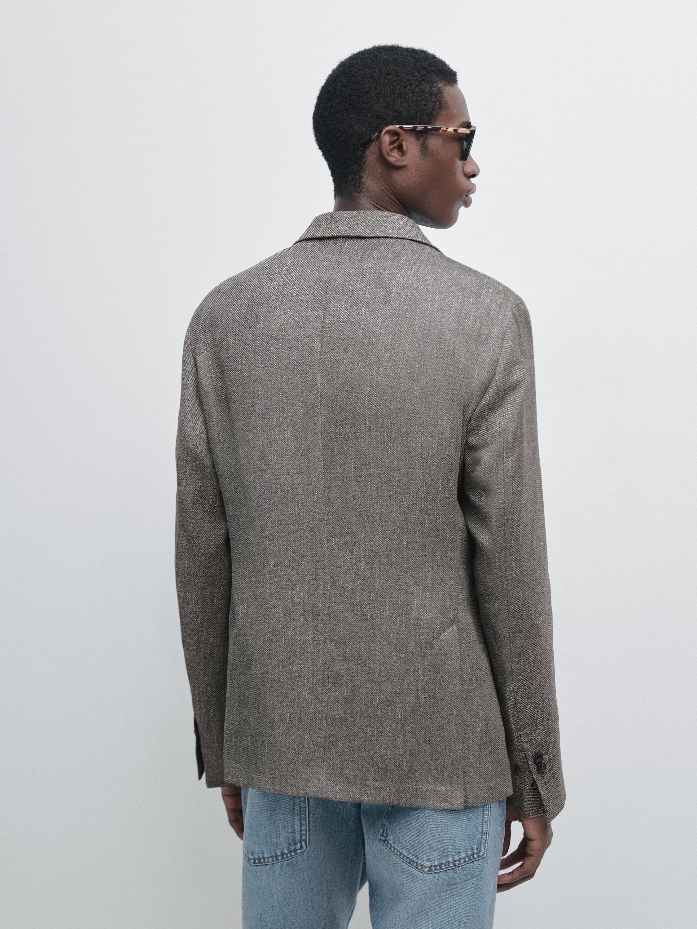 Blazer à chevrons en lin mélangé ajusté