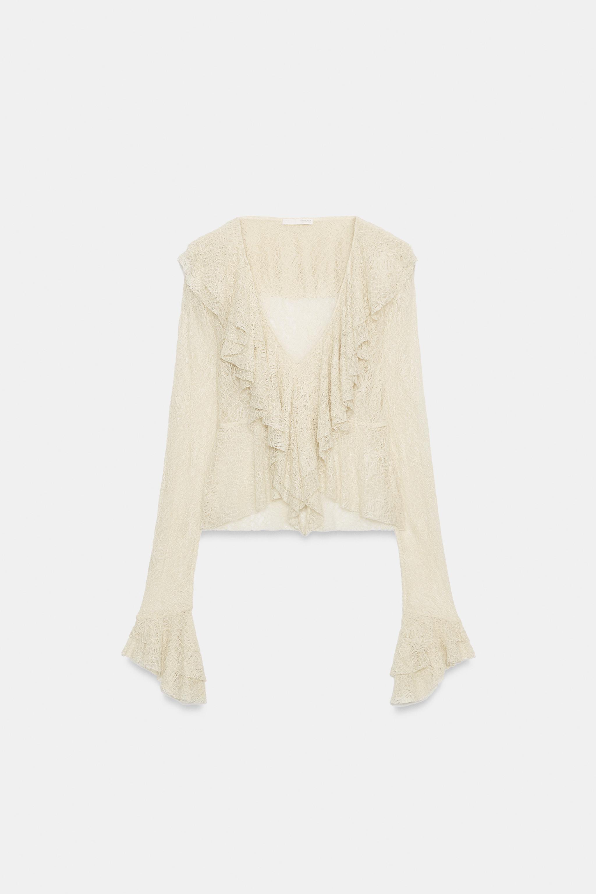 SHINY RUFFLED LACE TOP