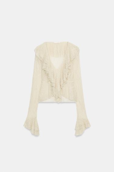 SPARKLY LACE TOP WITH RUFFLES - Ecru by Zara - Image 4