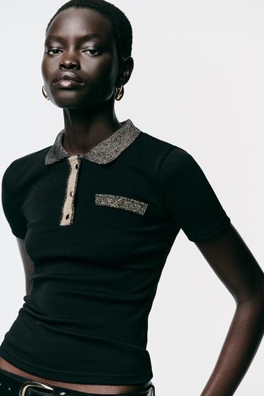 T-SHIRT FIL MÉTALLISÉ - Noir de Zara - Image 3