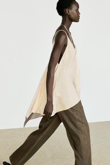 Asymmetric strappy flowing top — Ecru 1