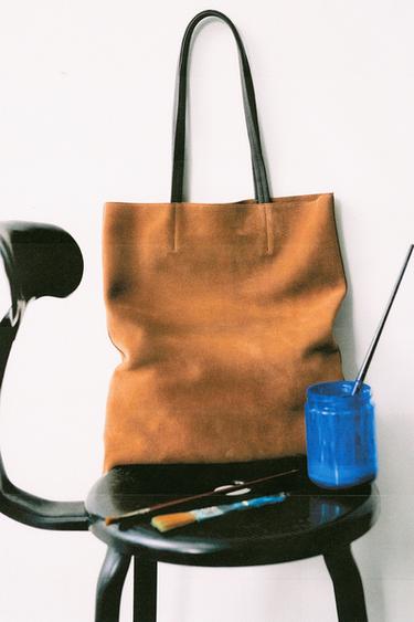 BOLSO SHOPPER PIEL - Marrón Tabaco de Zara