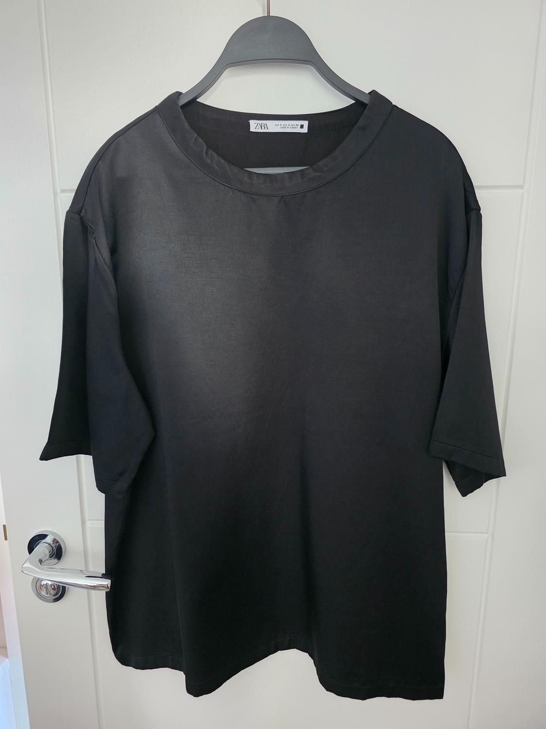 BLACK OVERSIZED DROP SHOULDER SATIN TSHIRT - Image 6