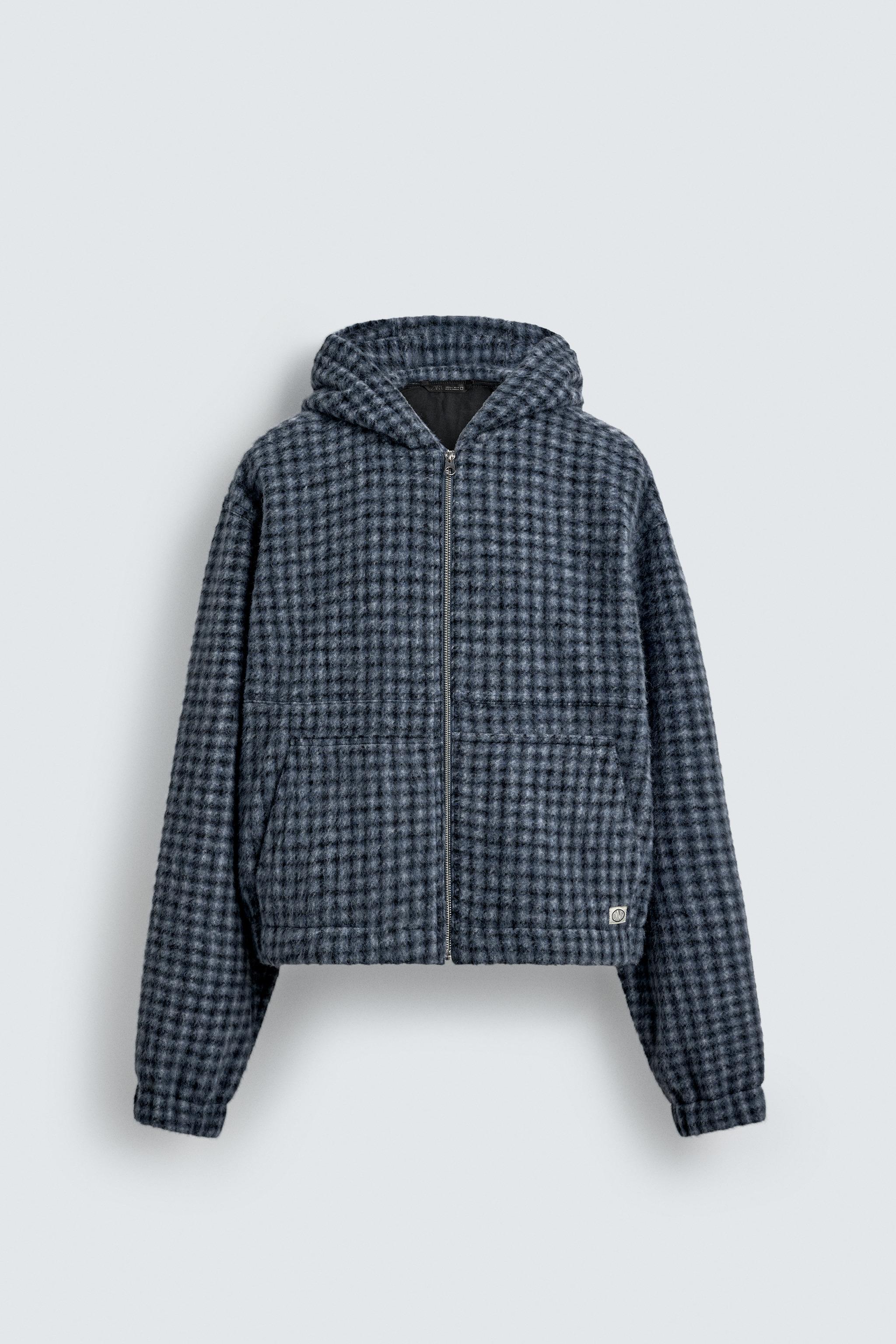 CAMISA AMPLA XADREZ BORDADO CAPUZ - azul/preto | ZARA Brasil
